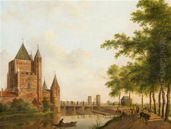 Canal At The Town Gate Oil Painting by Johannes I Janson