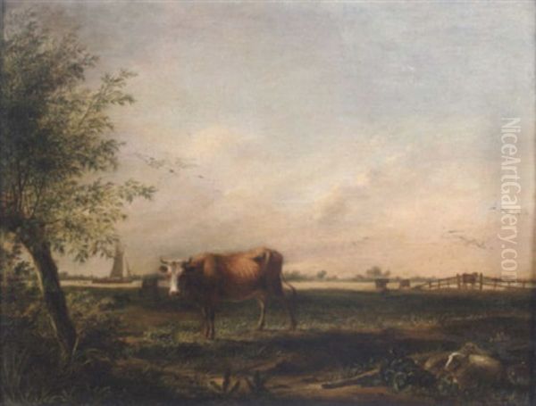 Cattle Grazing In A Meadow Oil Painting by Johannes I Janson