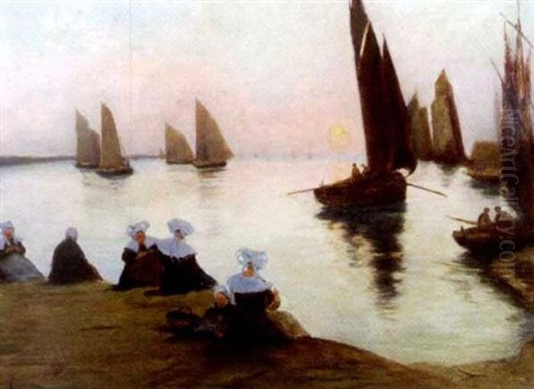 Bretagne Coucher De Soleil Sur Le Port Oil Painting by Mathurin Janssaud