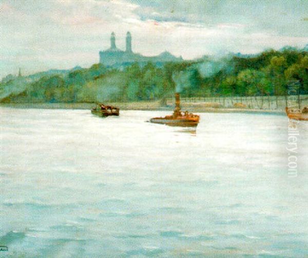 Vapeurs Sur La Seine En 1900 Oil Painting by Mathurin Janssaud