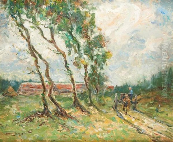 Le Chemin Creux A Grandville (hesbaye) Oil Painting by Ludovic Janssen