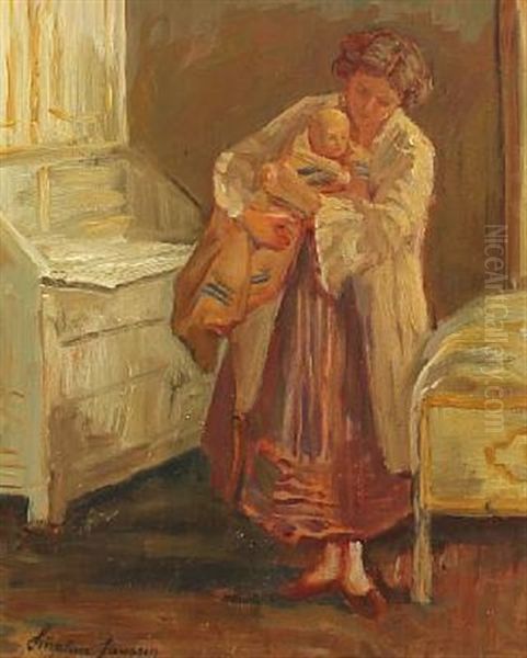 A Mother With Her Child In The Bedroom by Luplau Janssen