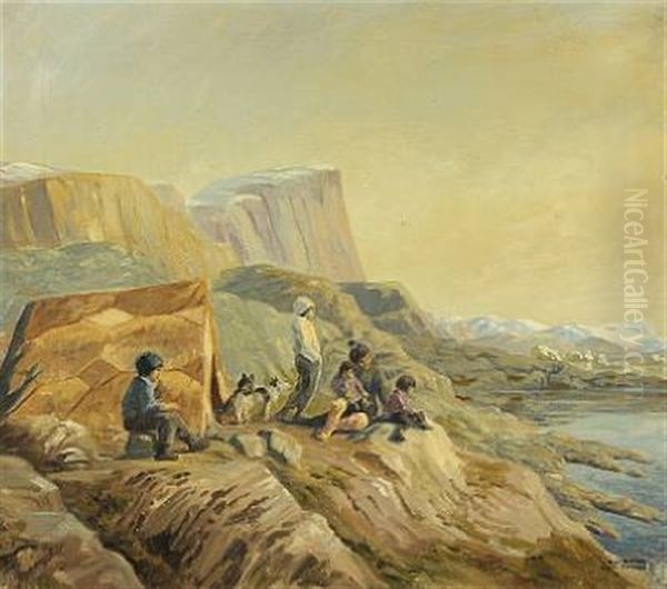 View Of Igdlulik With Sealers Oil Painting by Luplau Janssen