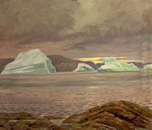 Icebergs By Upernavik, View From Greenland Oil Painting by Luplau Janssen