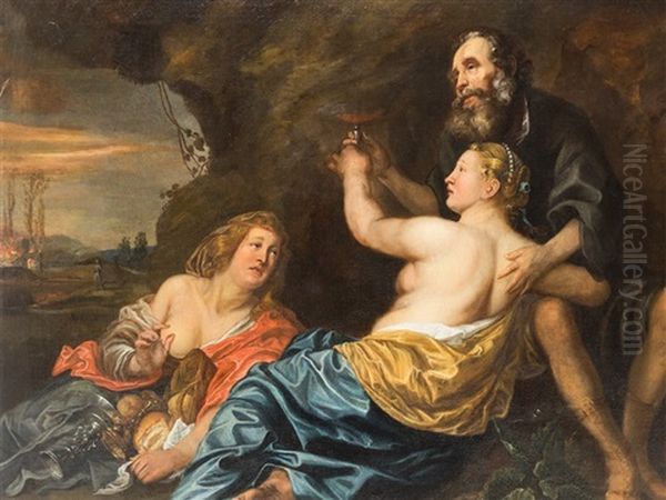 Lot And His Daughters Oil Painting by Abraham Janssens