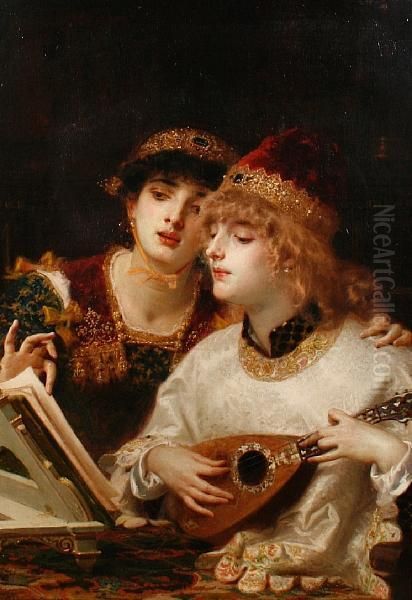 The Musical Accompaniment Oil Painting by Antonio Barzaghi-Cattaneo