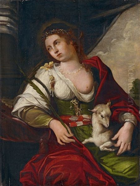 Die Hl. Agnes Mit Dem Lamm Oil Painting by Abraham Janssens