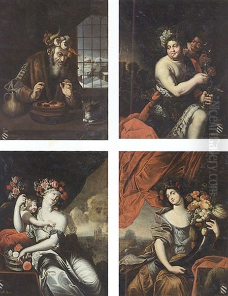 Allegories Of The Four Seasons: Winter; Spring; Summer; Autumn Oil Painting by Abraham Janssens