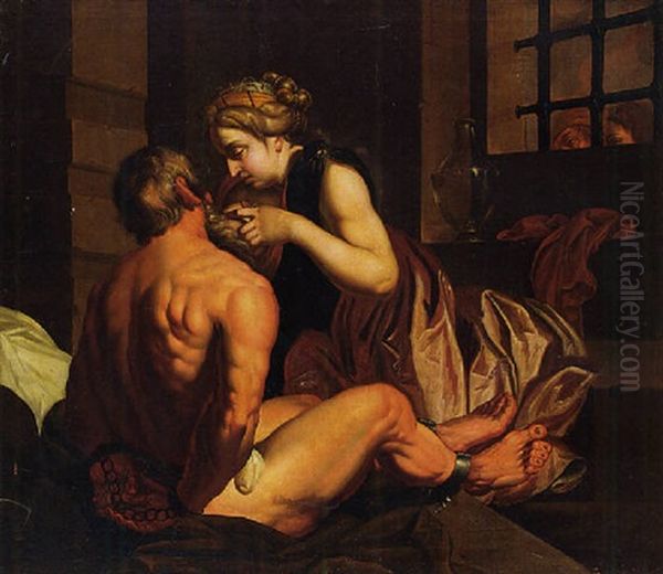 Roman Charity Oil Painting by Abraham Janssens