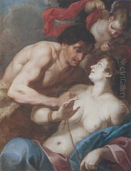 Mars And Venus (or Hercules And Herion?) Oil Painting by Abraham Janssens