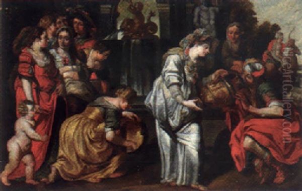 Rebecca And Eliezer At The Well Oil Painting by Abraham Janssens