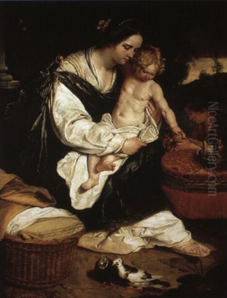 The Virgin And Child With The Infant St. John The Baptist Oil Painting by Abraham Janssens