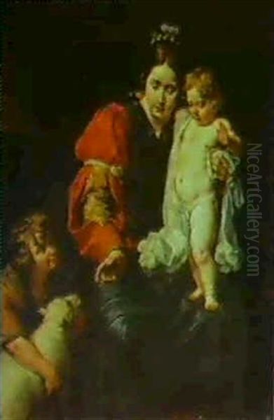 The Mdaonna And Child With The Infant Saint John The Baptist Oil Painting by Abraham Janssens