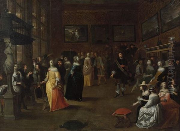 Elegante Compagnie Dansant Dans Un Interieur Oil Painting by Hieronymous (Den Danser) Janssens