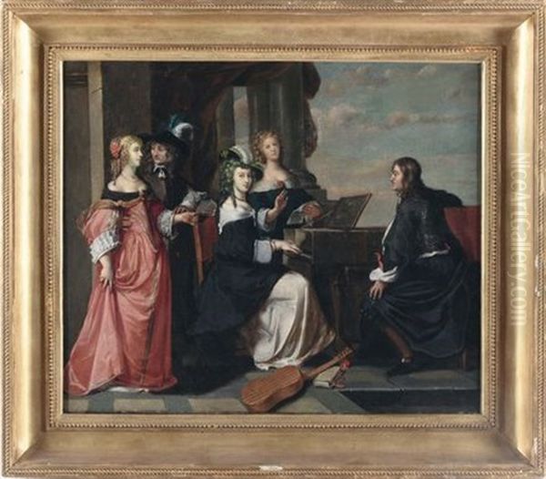 Elegante Compagnia Con Clavicembalo Oil Painting by Hieronymous (Den Danser) Janssens