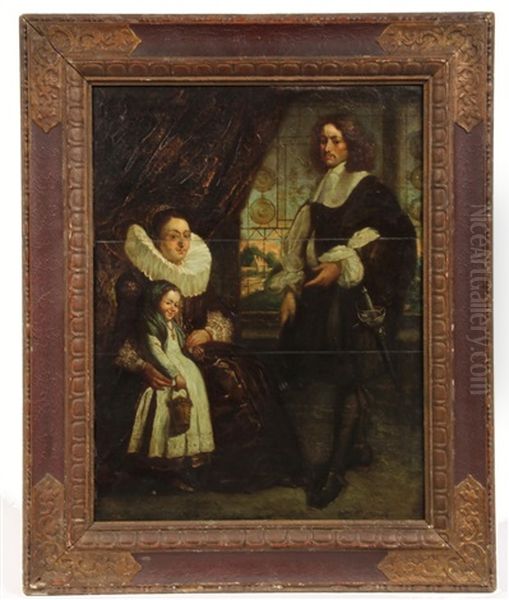 Portrait Of A Family At Window Oil Painting by Hieronymous (Den Danser) Janssens