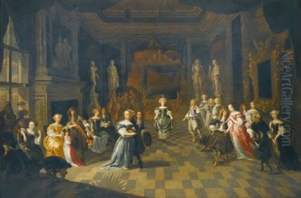 Figures Dancing In An Elegant Interior Oil Painting by Hieronymous (Den Danser) Janssens