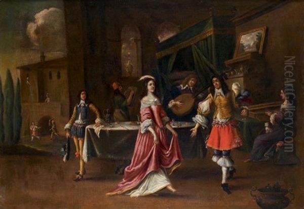 Scene De Bal Oil Painting by Hieronymous (Den Danser) Janssens