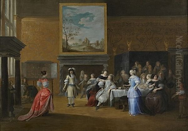 Scene De Danse Lors D'une Fete Dans Un Interieur De Palais Oil Painting by Hieronymous (Den Danser) Janssens