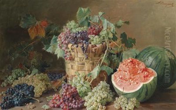 Still Life With Grapes And Melons Oil Painting by Licinio Barzanti