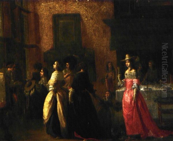 Scene D'interieur Oil Painting by Hieronymous (Den Danser) Janssens