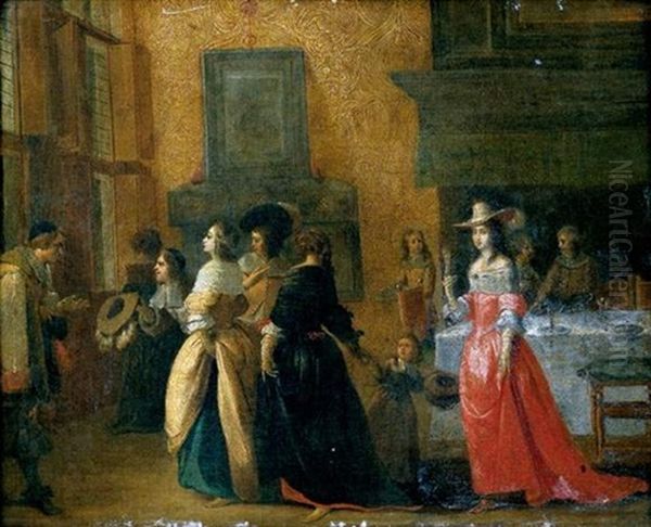 Scene D'interieur Oil Painting by Hieronymous (Den Danser) Janssens