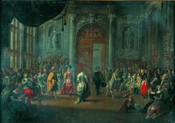 Scene De Bal Dans Un Interieur Avec Un Sultan Entrant Dans La Danse Oil Painting by Hieronymous (Den Danser) Janssens