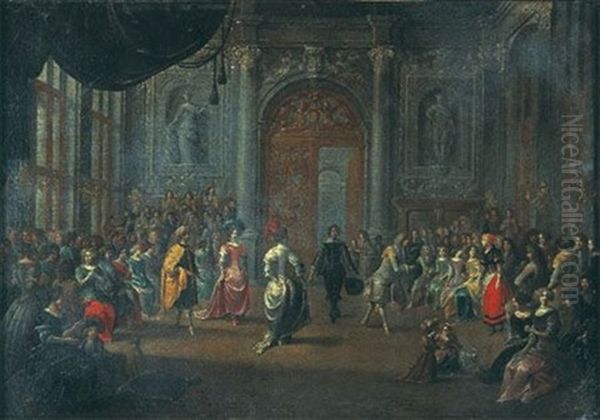 Scene De Bal Dans Un Interieur Avec Un Sultan Entrant Dans La Danse Oil Painting by Hieronymous (Den Danser) Janssens