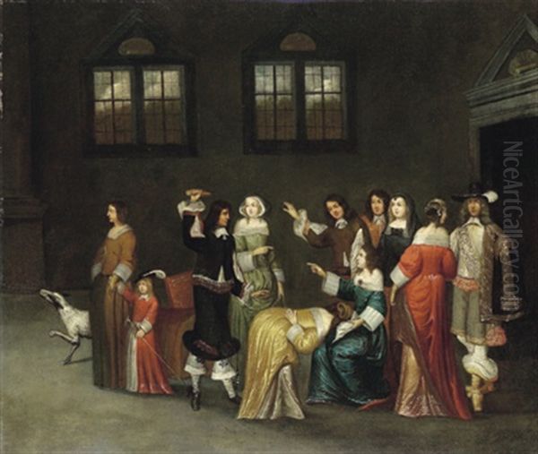 Elegante Gesellschaft Beim Gesellschaftsspiel La Maine Chaude Oil Painting by Hieronymous (Den Danser) Janssens