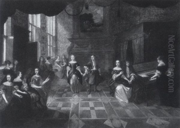 Vornehme Gesellschaft Mit Einem Tanzenden Paar Oil Painting by Hieronymous (Den Danser) Janssens