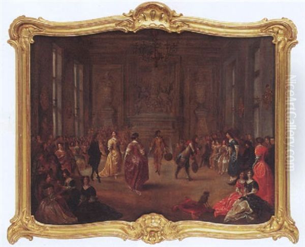 Vornehme Gesellschaft In Ballsaal Oil Painting by Hieronymous (Den Danser) Janssens