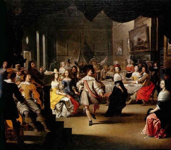 Scene De Bal Dans Un Interieur Hollandais by Hieronymous (Den Danser) Janssens