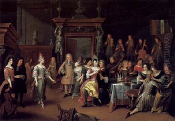 Elegante Gesellschaft Bei Musik Und Tanz Im Saal Eines Schloses Oil Painting by Hieronymous (Den Danser) Janssens