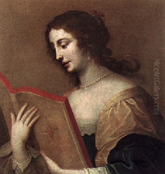 A Young Lady Reading A Book Oil Painting by Hieronymous (Den Danser) Janssens