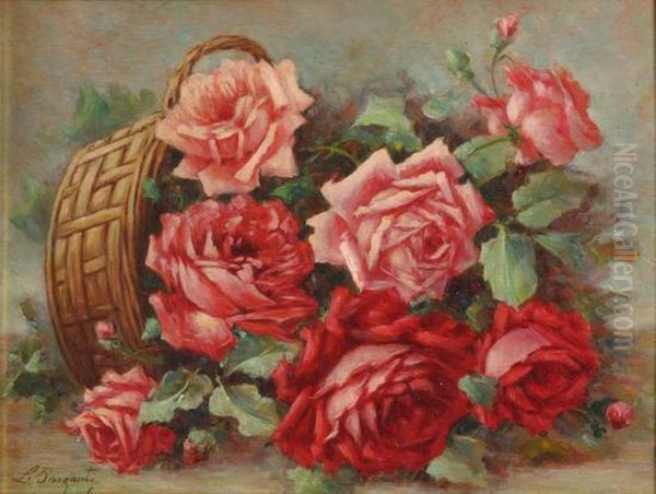 Cesto Di Rose Rosse Oil Painting by Licinio Barzanti