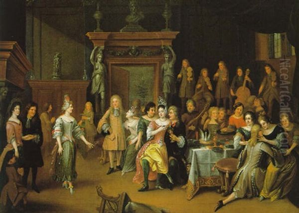 Elegante Gesellschaft Bei Musik Und Tanz Im Saal Eines Schlosses Oil Painting by Hieronymous (Den Danser) Janssens