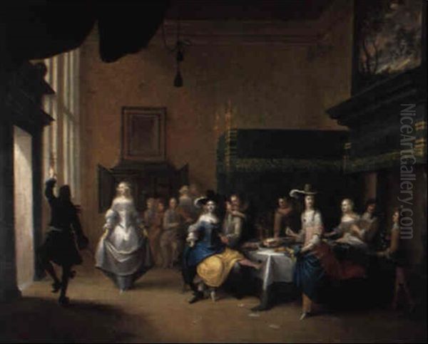 Frohliche Gesellschaft In Einem Saal Oil Painting by Hieronymous (Den Danser) Janssens