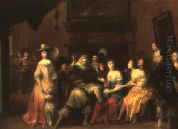 Elegant Company In An Interior, Playing A La Main Chaud Oil Painting by Hieronymous (Den Danser) Janssens