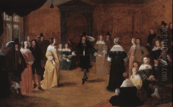 Interior With Elegant Figures Dancing Oil Painting by Hieronymous (Den Danser) Janssens