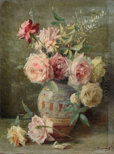 Vaso Con Rose Oil Painting by Licinio Barzanti