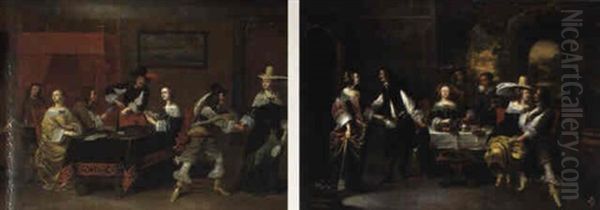 Joueurs De Cartes Oil Painting by Hieronymous (Den Danser) Janssens