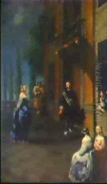 Dansande Sallskap Pa Slottsterrass Oil Painting by Hieronymous (Den Danser) Janssens