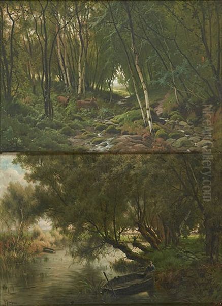 Les Bords Du Hoyoux (2 Works) Oil Painting by Jacques Janssens