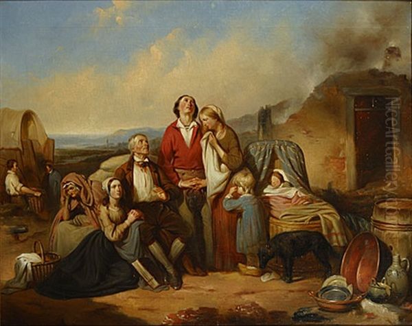 Rustende Familie Bij Uitgebrand Huis Oil Painting by Johan Janssens