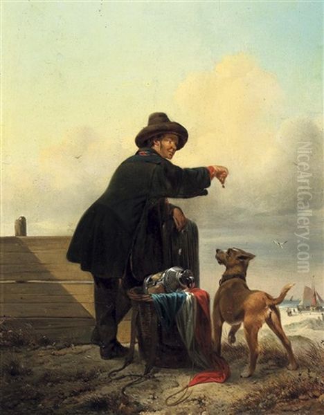 Krabbenfischer Mit Seinem Hund Am Strand Oil Painting by Johan Janssens