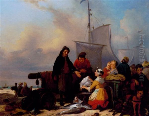 De Hjemvendte Fiskere Falbyder Dagens Fangst Oil Painting by Johan Janssens