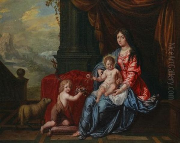 Portrait Of A Lady, Possibly Maria Luisa De Medici, In The Guise Of The Madonna With A Child, Beside Them The Infant Saint John The Baptist Oil Painting by Victor Honore Janssens