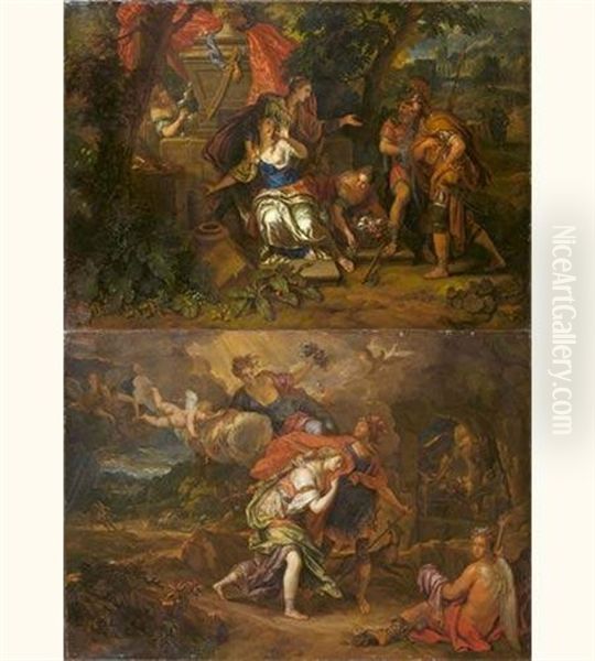 Enee Et Didon Se Refugiant Dans Une Grotte Pour Se Proteger De L'orage (+ Scene De L'histoire D'enee : Probablement Didon Pleurant Le Depart D'enee; Pair) Oil Painting by Victor Honore Janssens