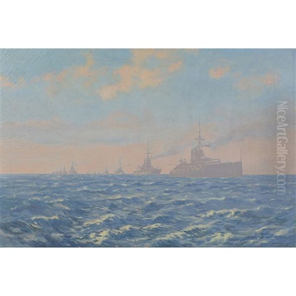 The Home Fleet Of England During The War With Germany, Year 1914-1915 Oil Painting by Alfred Jansson