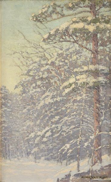 Snow Laden Pines Oil Painting by Alfred Jansson